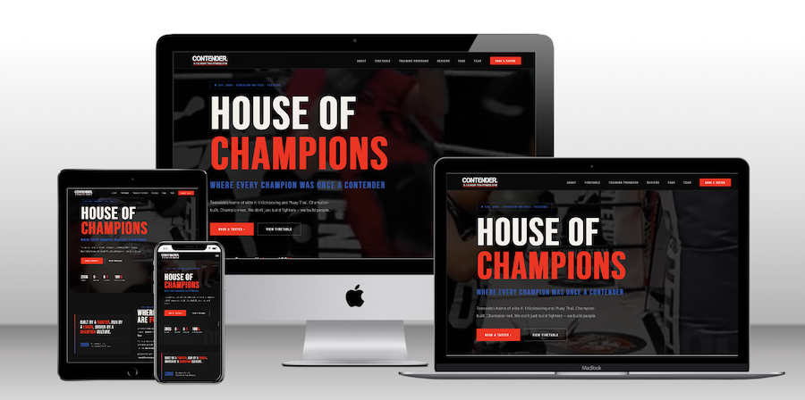 Contender Gym  K-1 and Muay Thai gym in Stockton-on-Tees, new website shown on mobile and desktop